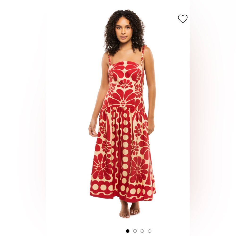 NWT AUTH FARM RIO Red Palermo Sleeveless Midi Linen Dress L Beaded Strap NWT